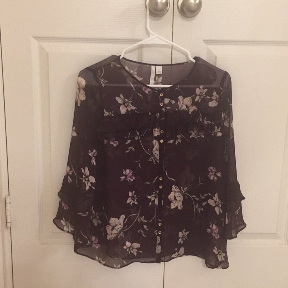 Lauren Conrad dark plum sheer blouse